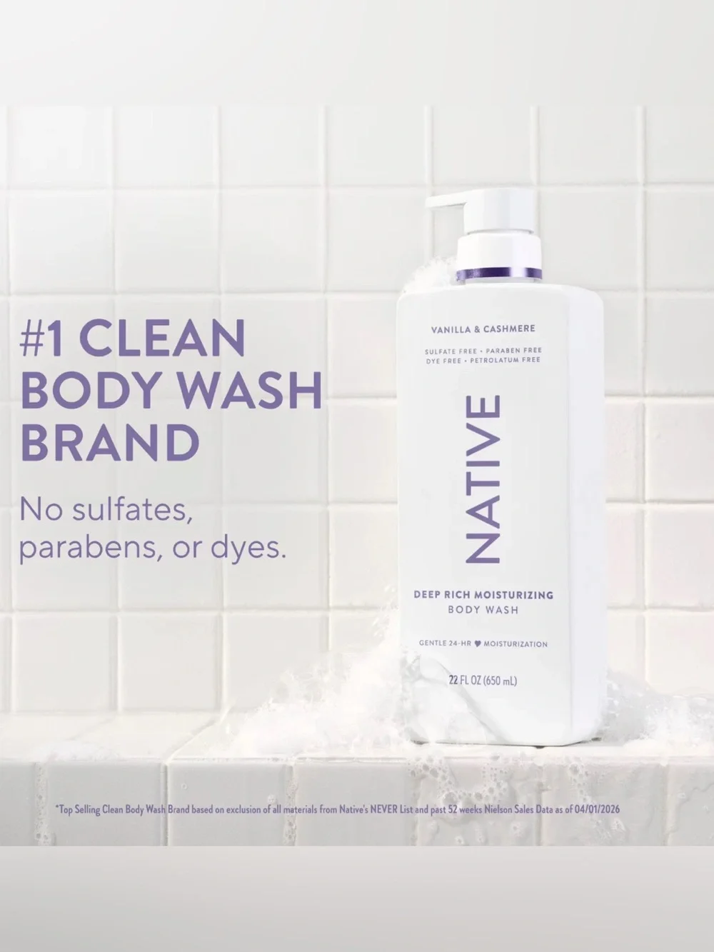 Native Body Wash Sulfate Free - Vanilla & Cashmere - 18 fl oz
